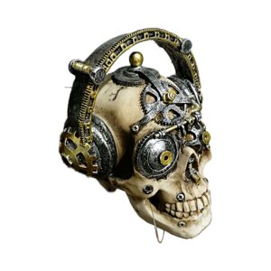 Craniu decorativ din rasina model mic cu casti audio